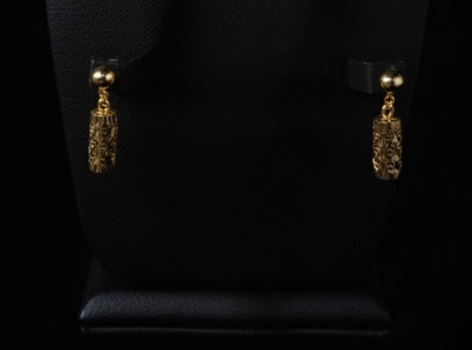 Exquisite Gold Plated Ottoman Style Filigree Necklace Set • Ethnic Cylinder Drop Earrings