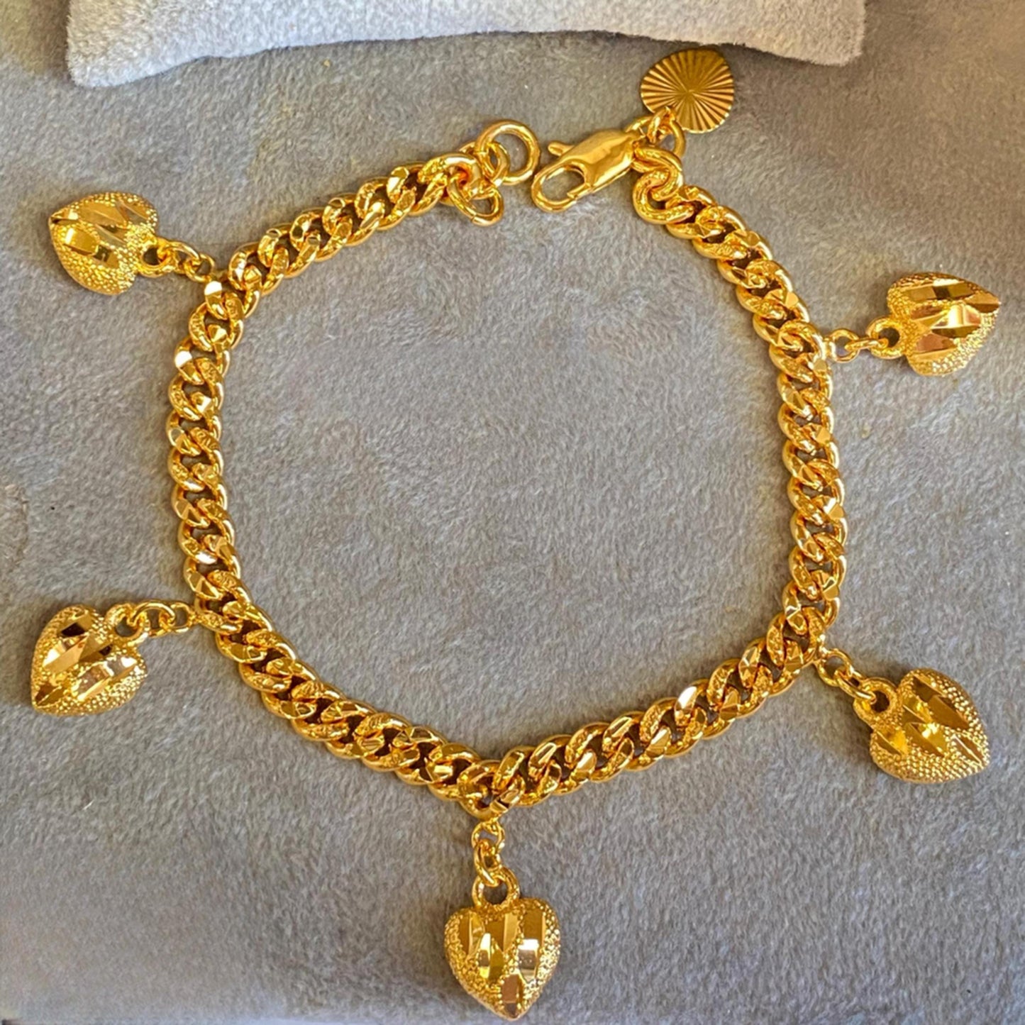 Gold Plated Heart Charm Bracelet: Chunky Chain Statement Jewelry