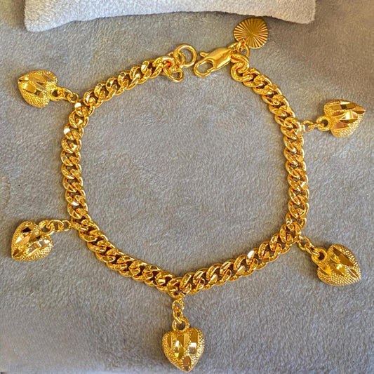 Gold Plated Heart Charm Bracelet: Chunky Chain Statement Jewelry