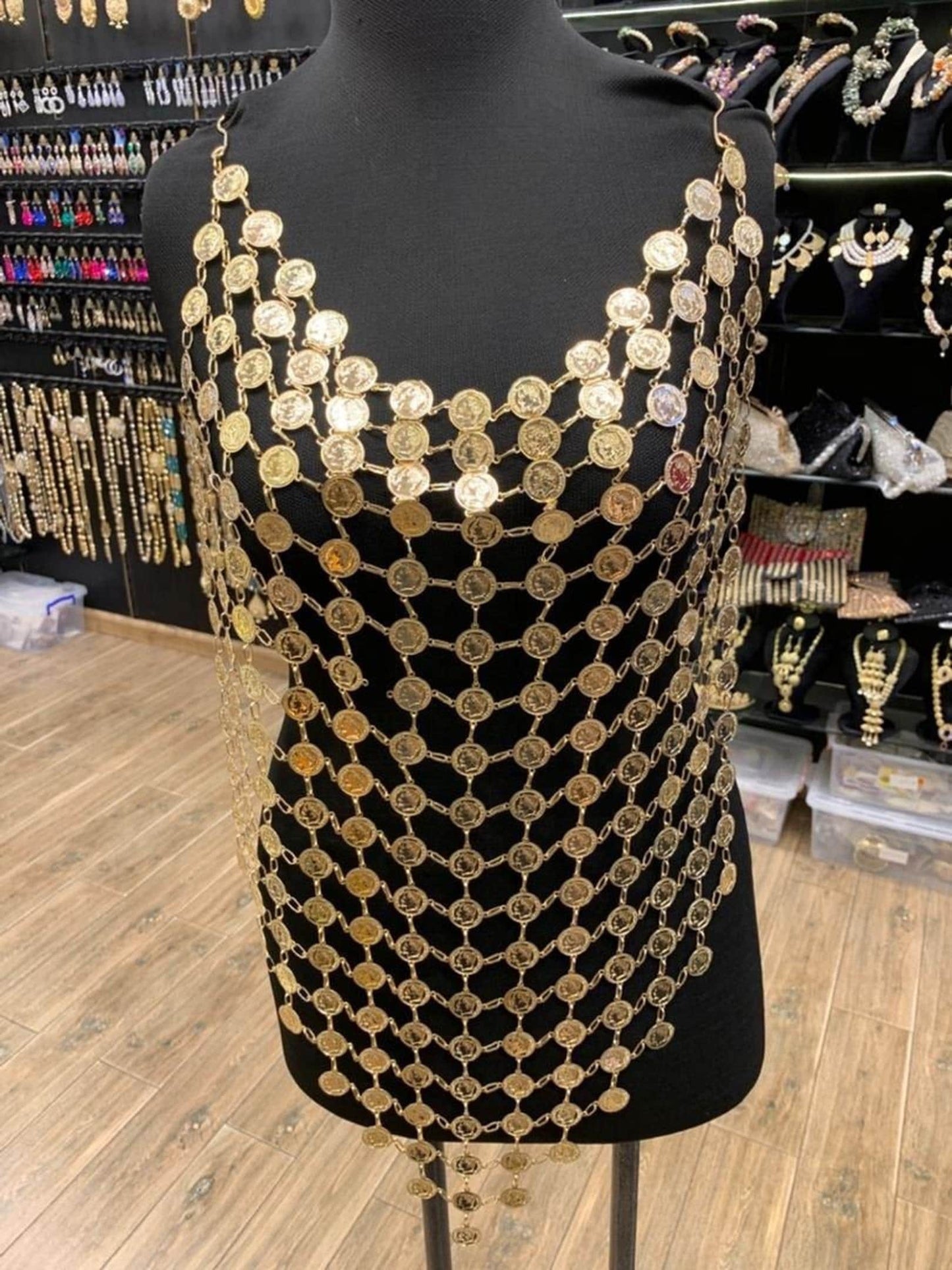 Gold Plated Coin Body Chain Festival Belly Dance Necklace