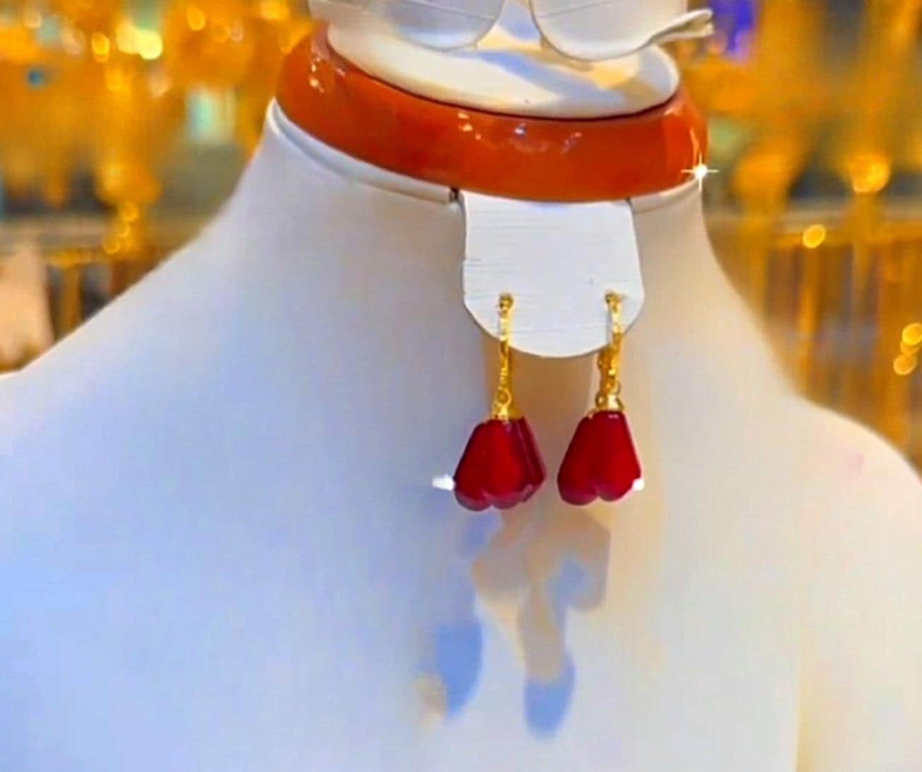 Gold Plated Red Teardrop Jewelry Set Statement