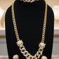 Gold Plated Panther Cuban Chain Jewelry Set Luxury Necklace Choker Earrings Ring