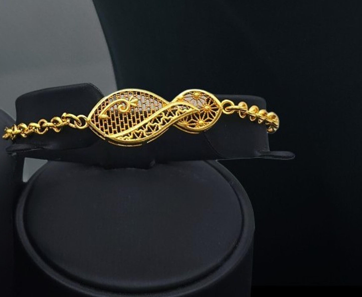Gold Plated Filigree Jewelry Set Leaf Necklace Bracelet Earrings Ring