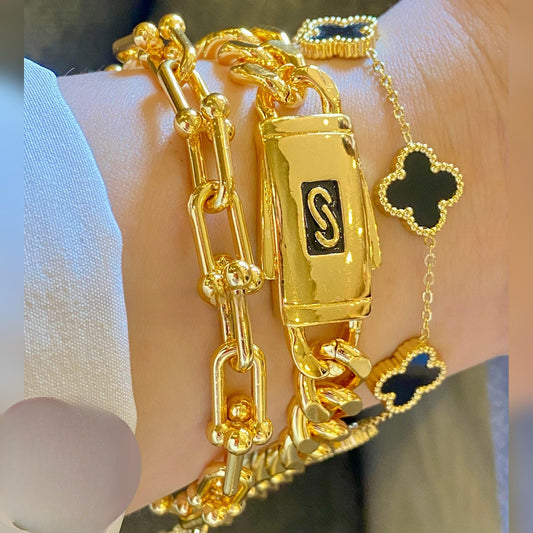 Gold-Plated Bracelet Set – 3-Piece Chain & Clover Design Jewelry for Women